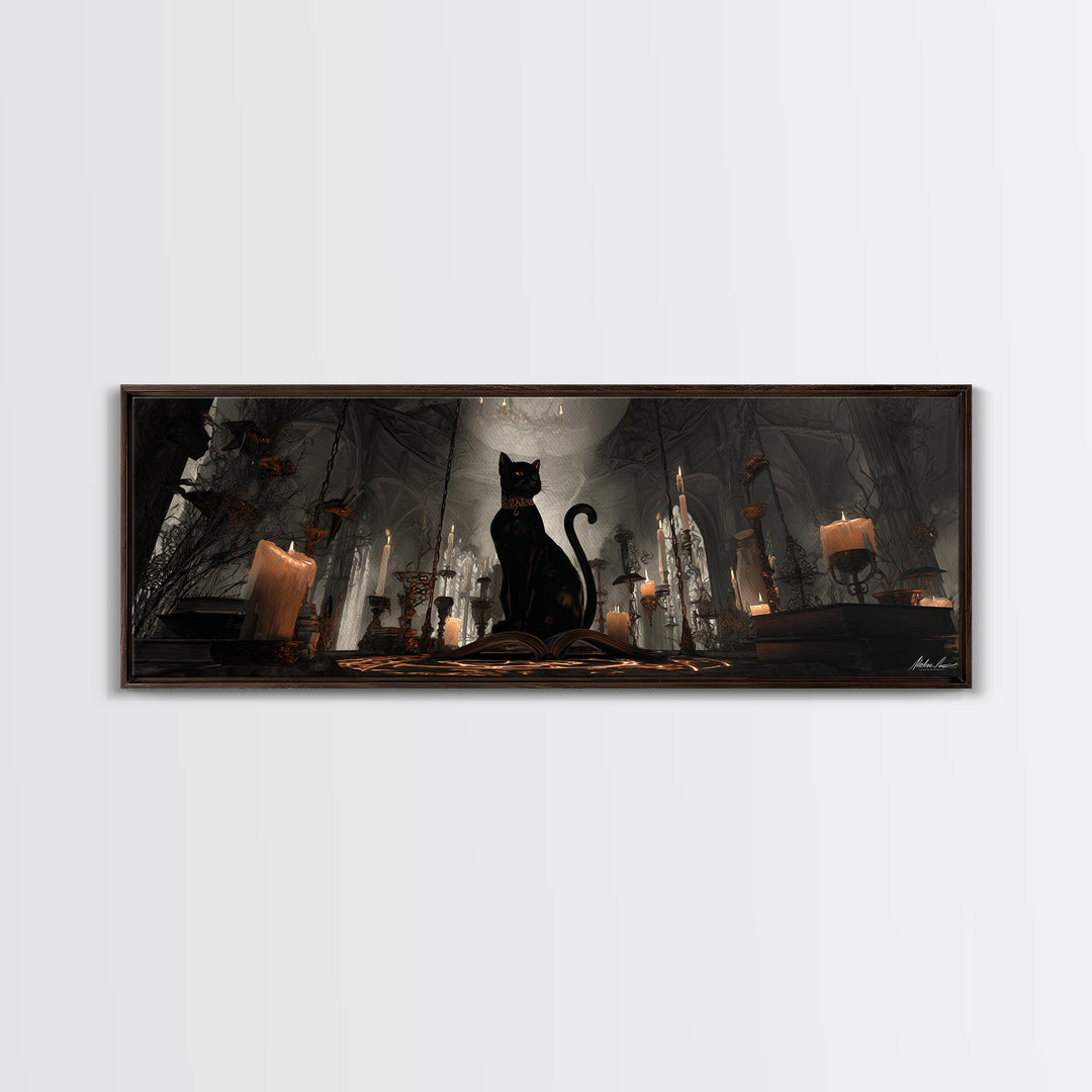 The Black Cat Familiar, Extra Wide Wall Art, Spooky Home Decor, Canvas Print, Halloween Wall Decor, Gothic Home Decor, Spooky Wall Decor