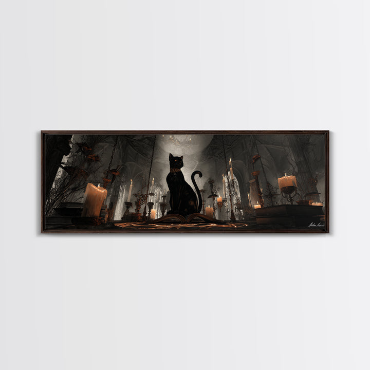 The Black Cat Familiar, Extra Wide Wall Art, Spooky Home Decor, Canvas Print, Halloween Wall Decor, Gothic Home Decor, Spooky Wall Decor