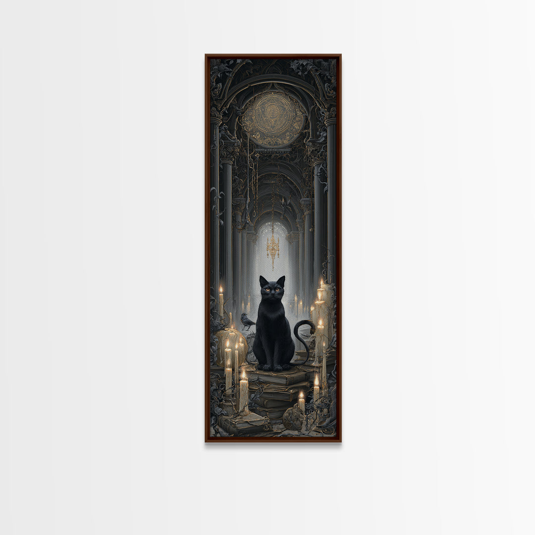 The Black Cat Familiar, Tall Narrow Wall Art, Dark Fantasy Wall Art, Canvas Print, Halloween Wall Decor, Gothic Home Decor