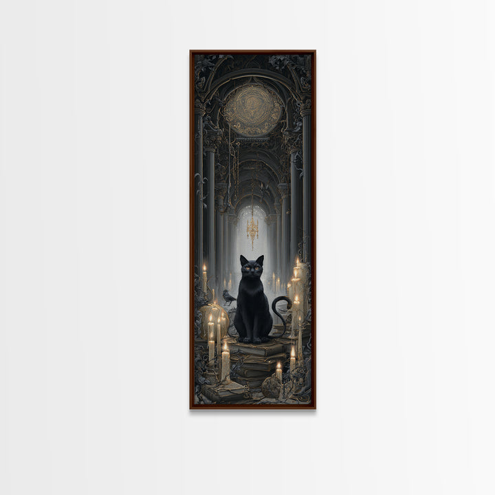 The Black Cat Familiar, Tall Narrow Wall Art, Dark Fantasy Wall Art, Canvas Print, Halloween Wall Decor, Gothic Home Decor