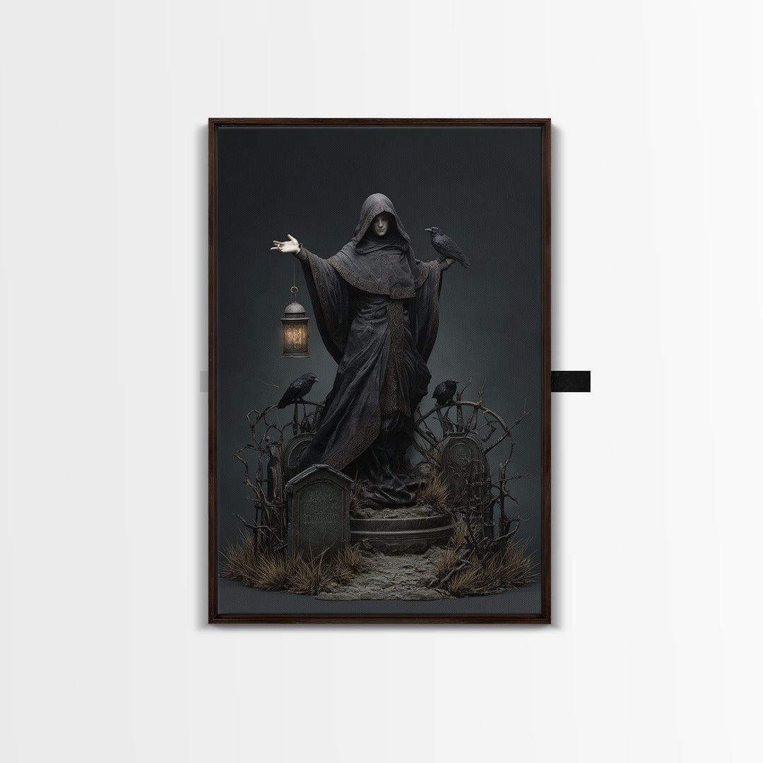 The Raven Keeper, Vertical Wall Art, Gothic Horror Wall Art, Framed Canvas Print, Halloween Wall Decor, Gothic Home Decor, Spooky Wall Decor