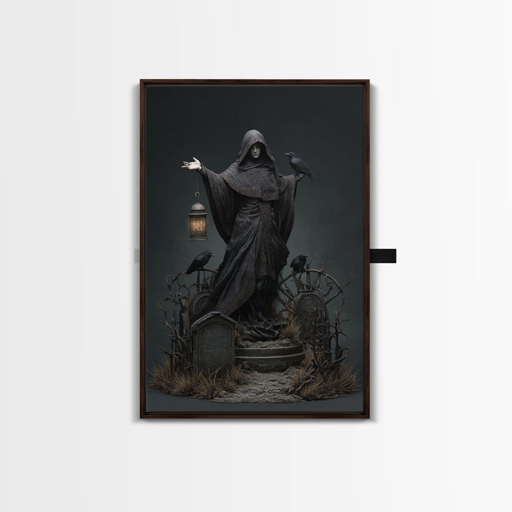 The Raven Keeper, Vertical Wall Art, Gothic Horror Wall Art, Framed Canvas Print, Halloween Wall Decor, Gothic Home Decor, Spooky Wall Decor