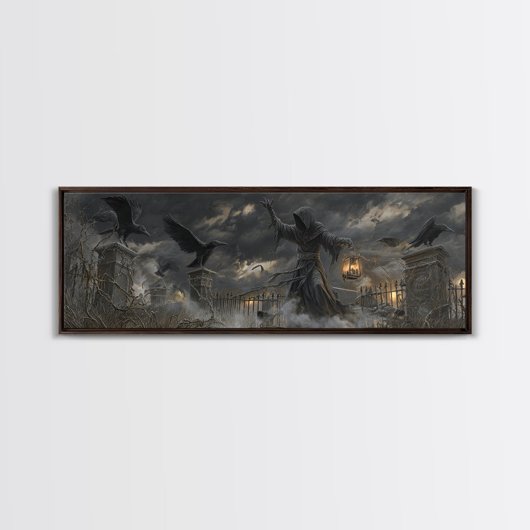 The Raven Keeper, Extra Wide Wall Art, Spooky Home Decor, Canvas Print, Halloween Wall Decor, Gothic Home Decor, Spooky Wall Decor