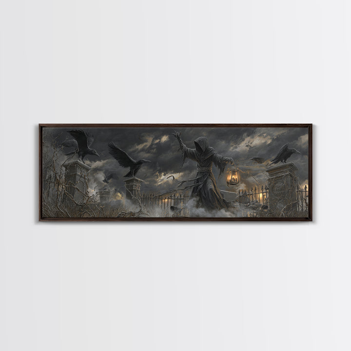 The Raven Keeper, Extra Wide Wall Art, Spooky Home Decor, Canvas Print, Halloween Wall Decor, Gothic Home Decor, Spooky Wall Decor