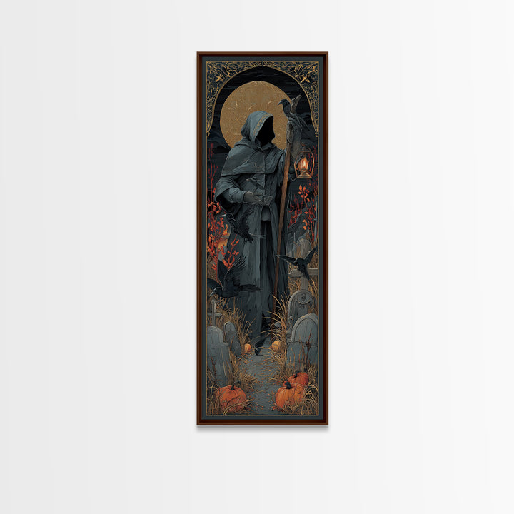 The Raven Keeper, Tall Narrow Wall Art, Haunted Gothic Art, Framed Canvas Print, Halloween Wall Decor, Gothic Home Decor, Halloween Wall Art