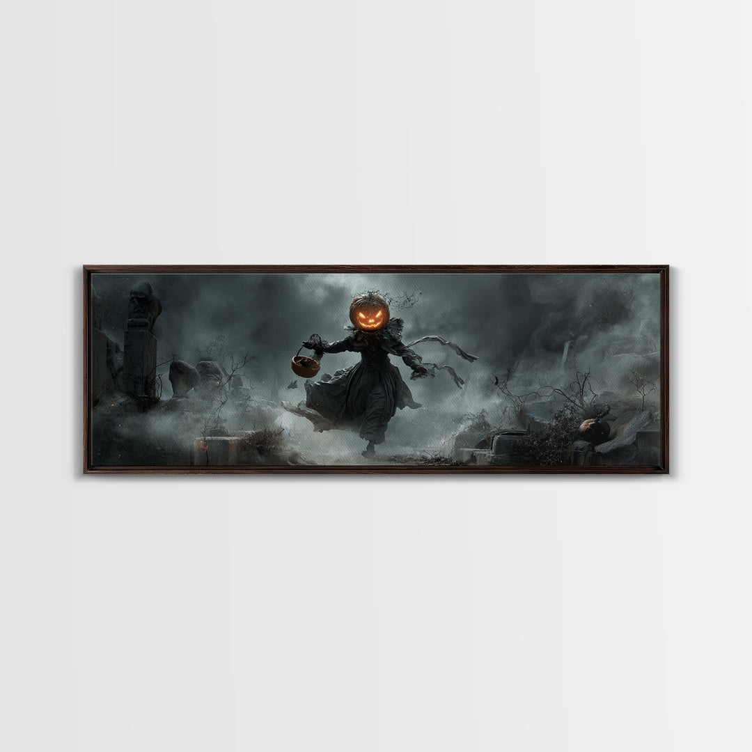 The Pumpkin-Headed Child, Extra Wide Wall Art, Dark Fantasy Wall Art, Canvas Print, Halloween Wall Decor, Gothic Home Decor