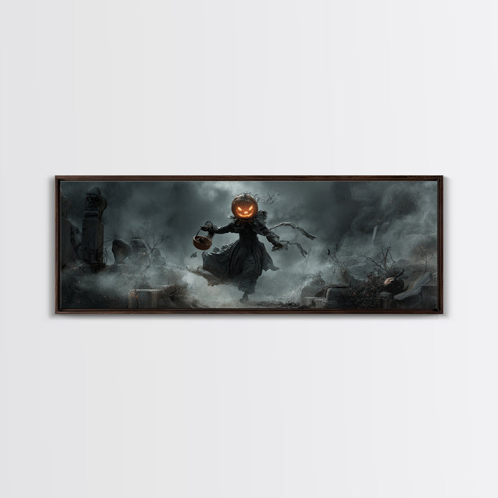 The Pumpkin-Headed Child, Extra Wide Wall Art, Dark Fantasy Wall Art, Canvas Print, Halloween Wall Decor, Gothic Home Decor