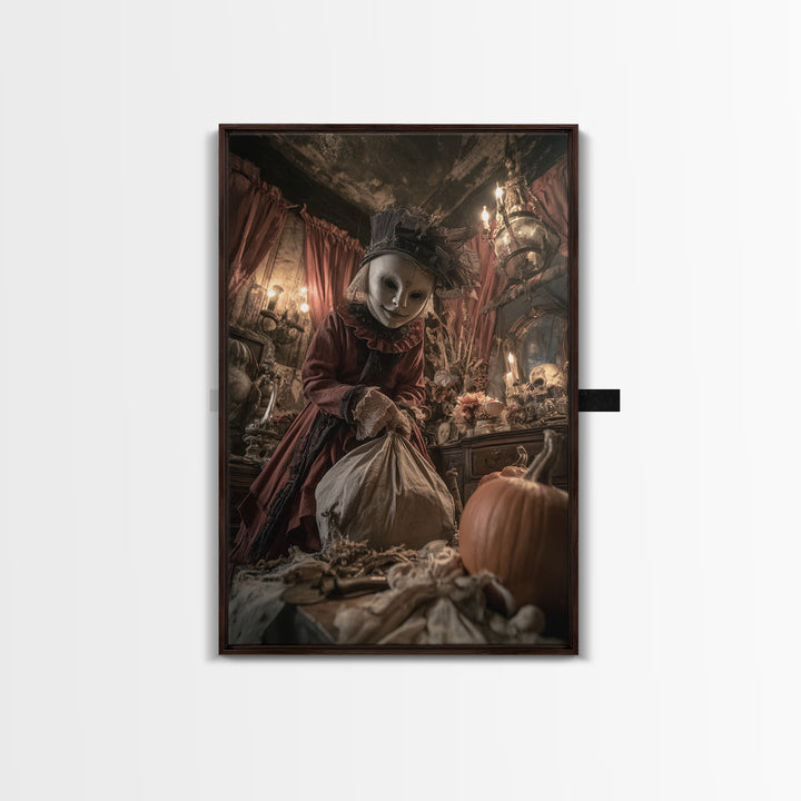 The Masked Candy Collector, Vertical Wall Art, Spooky Home Decor, Canvas Print, Halloween Wall Decor, Gothic Home Decor, Spooky Wall Decor