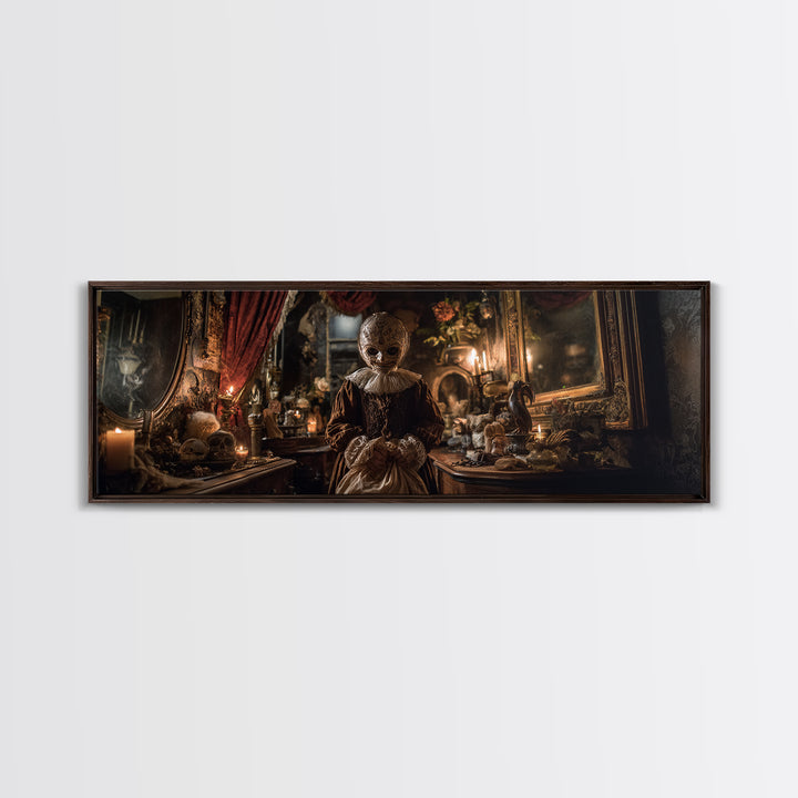 The Masked Candy Collector, Extra Wide Wall Art, Macabre Wall Art, Framed Canvas Print, Halloween Wall Decor, Gothic Home Decor