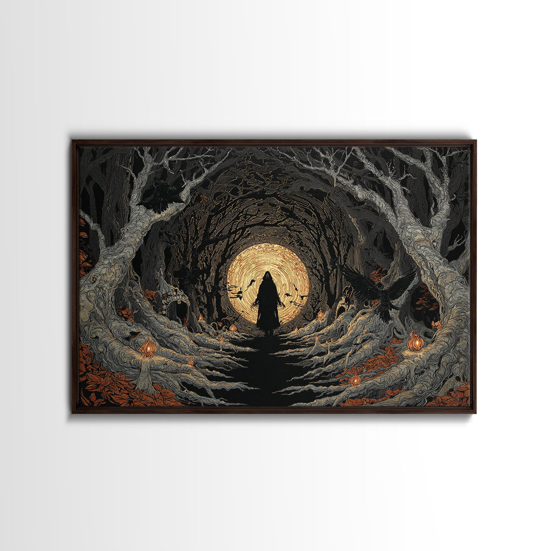 The Shadow Person, Landscape Wall Art, Macabre Wall Art, Framed Canvas Print, Halloween Wall Decor, Gothic Home Decor, Halloween Wall Art