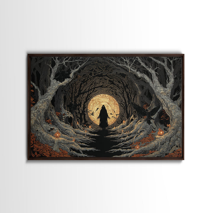 The Shadow Person, Landscape Wall Art, Macabre Wall Art, Framed Canvas Print, Halloween Wall Decor, Gothic Home Decor, Halloween Wall Art