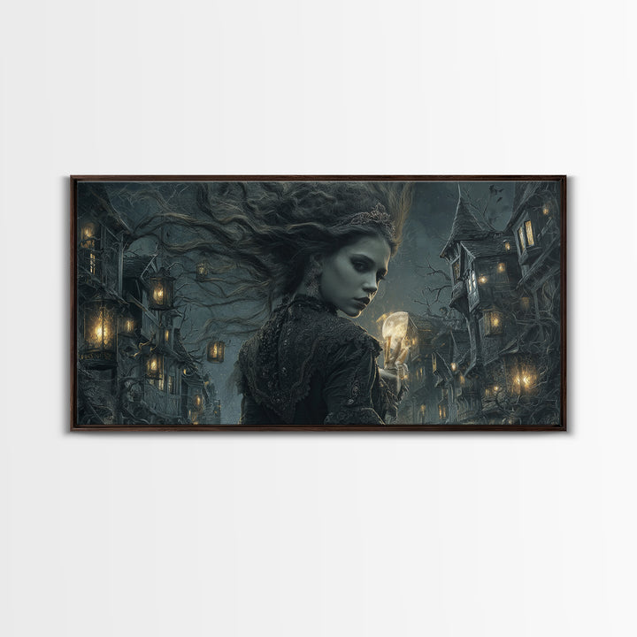 The Banshee Singer, Wide Panoramic Art, Macabre Wall Art, Framed Canvas Print, Halloween Wall Decor, Gothic Home Decor, Spooky Wall Decor