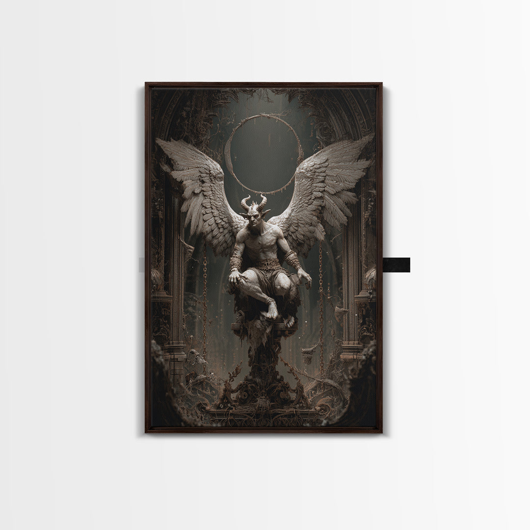 The Gargoyle Sentinel, Vertical Wall Art, Gothic Horror Wall Art, Framed Canvas Print, Halloween Wall Decor, Gothic Home Decor