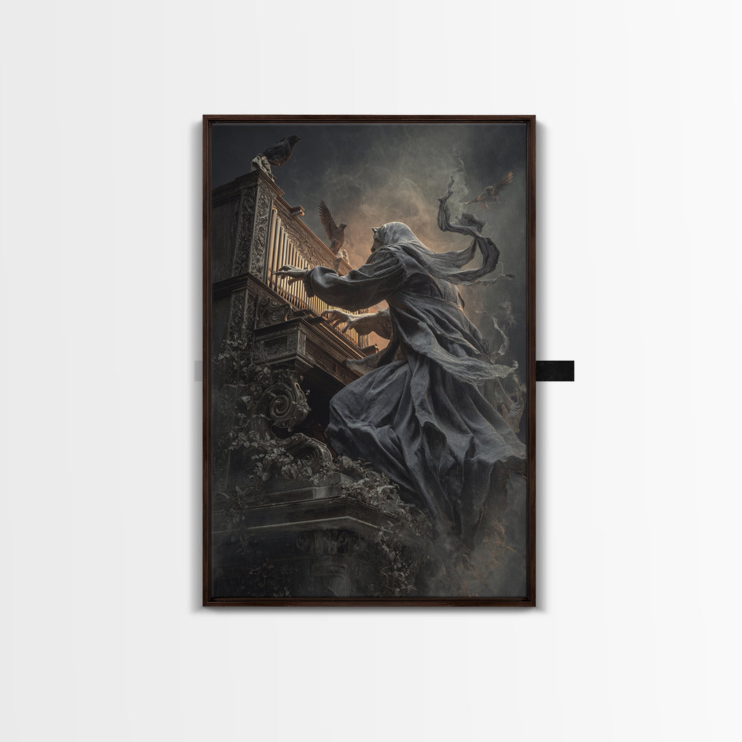 The Phantom Organist, Vertical Wall Art, Gothic Horror Wall Art, Framed Canvas Print, Halloween Wall Decor, Gothic Home Decor