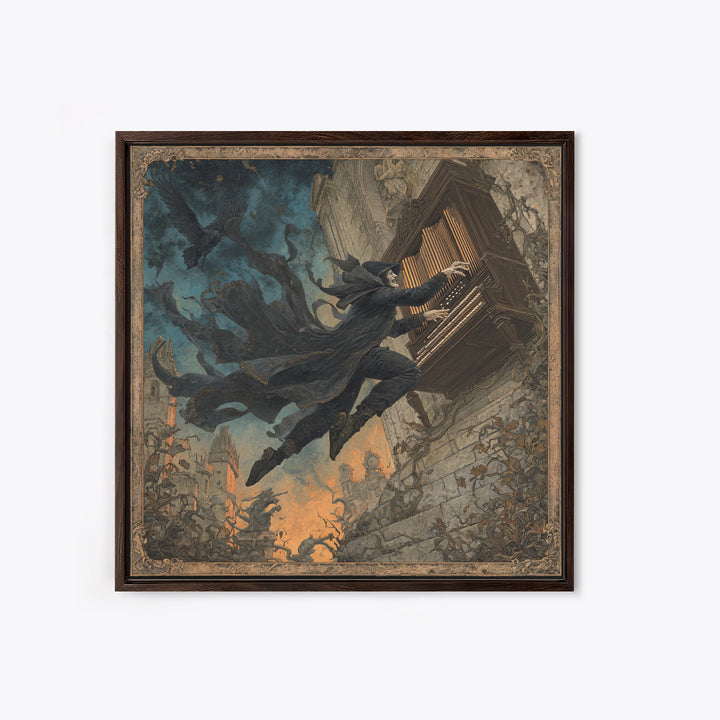 The Phantom Organist, Square Wall Art, Haunted Gothic Art, Framed Canvas Print, Halloween Wall Decor, Gothic Home Decor, Dark Fantasy Art