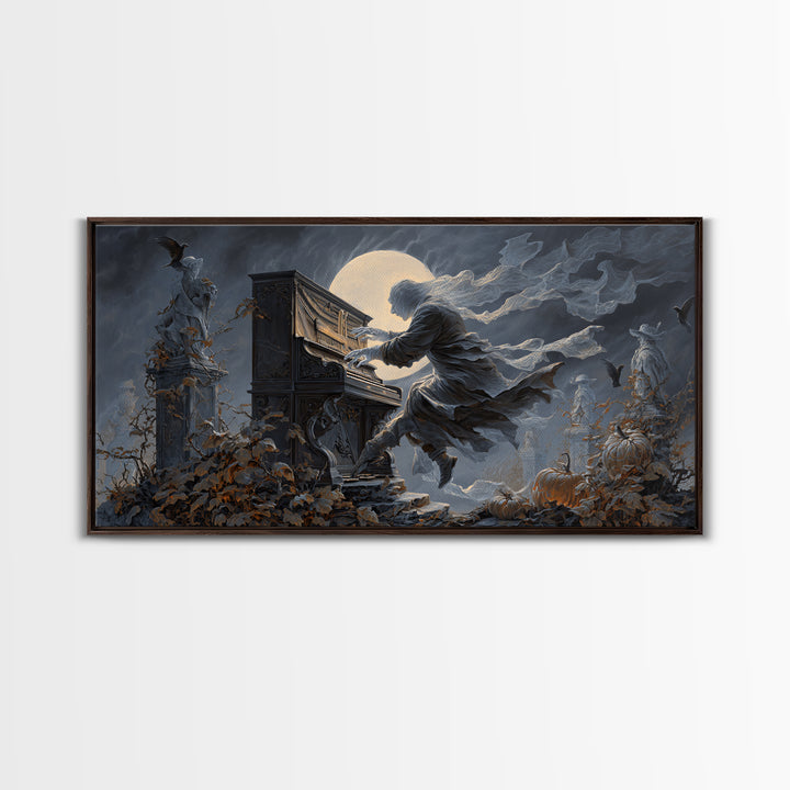 The Phantom Organist, Wide Panoramic Art, Haunted Gothic Art, Framed Canvas Print, Halloween Wall Decor, Gothic Home Decor