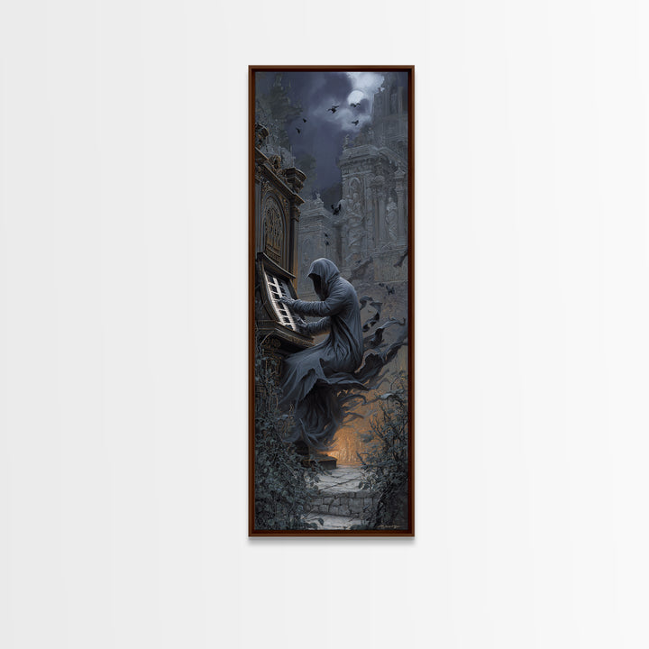 The Phantom Organist, Tall Narrow Wall Art, Haunted Gothic Art, Framed Canvas Print, Halloween Wall Decor, Gothic Home Decor