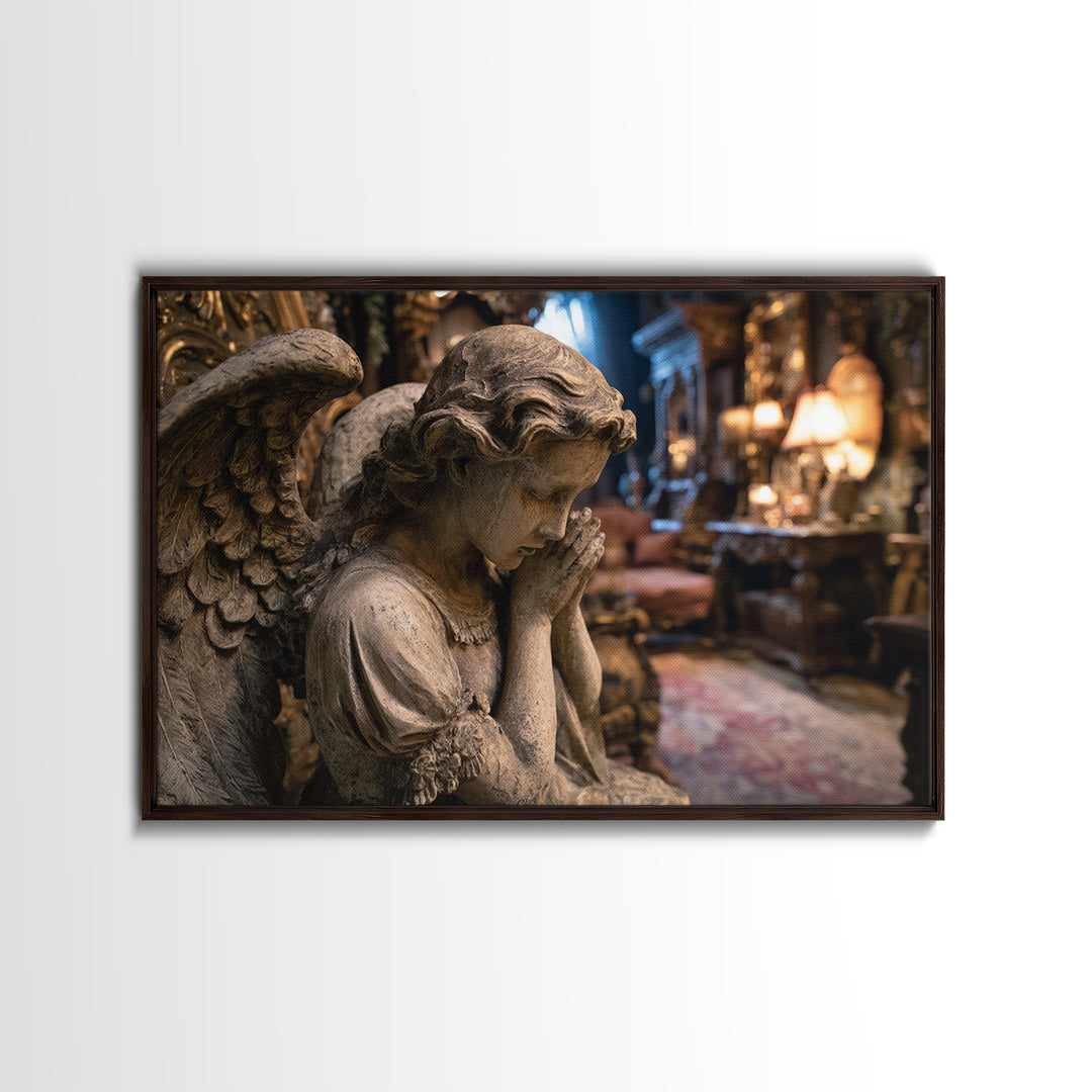 The Weeping Cemetery Angel, Landscape Wall Art, Haunted Gothic Art, Framed Canvas Print, Halloween Wall Decor, Gothic Home Decor