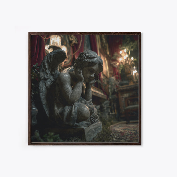 The Weeping Cemetery Angel, Square Wall Art, Dark Halloween Decor, Canvas Print, Halloween Wall Decor, Gothic Home Decor, Macabre Wall Art