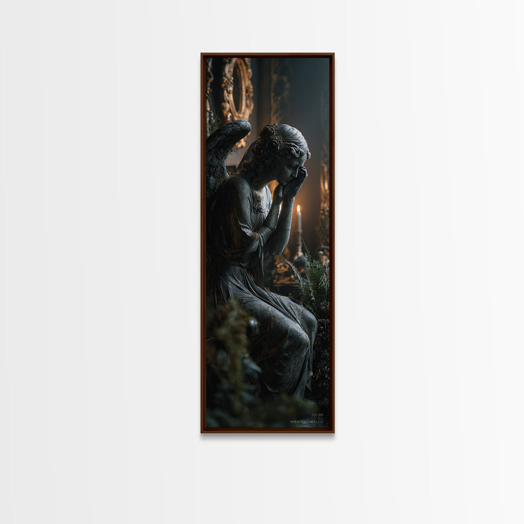 The Weeping Cemetery Angel, Tall Narrow Wall Art, Dark Halloween Decor, Canvas Print, Halloween Wall Decor, Gothic Home Decor