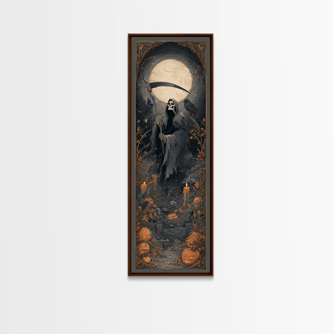 The Fog-Bound Reaper, Tall Narrow Wall Art, Spooky Home Decor, Canvas Print, Halloween Wall Decor, Gothic Home Decor, Halloween Wall Art