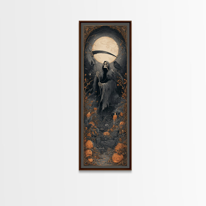 The Fog-Bound Reaper, Tall Narrow Wall Art, Spooky Home Decor, Canvas Print, Halloween Wall Decor, Gothic Home Decor, Halloween Wall Art