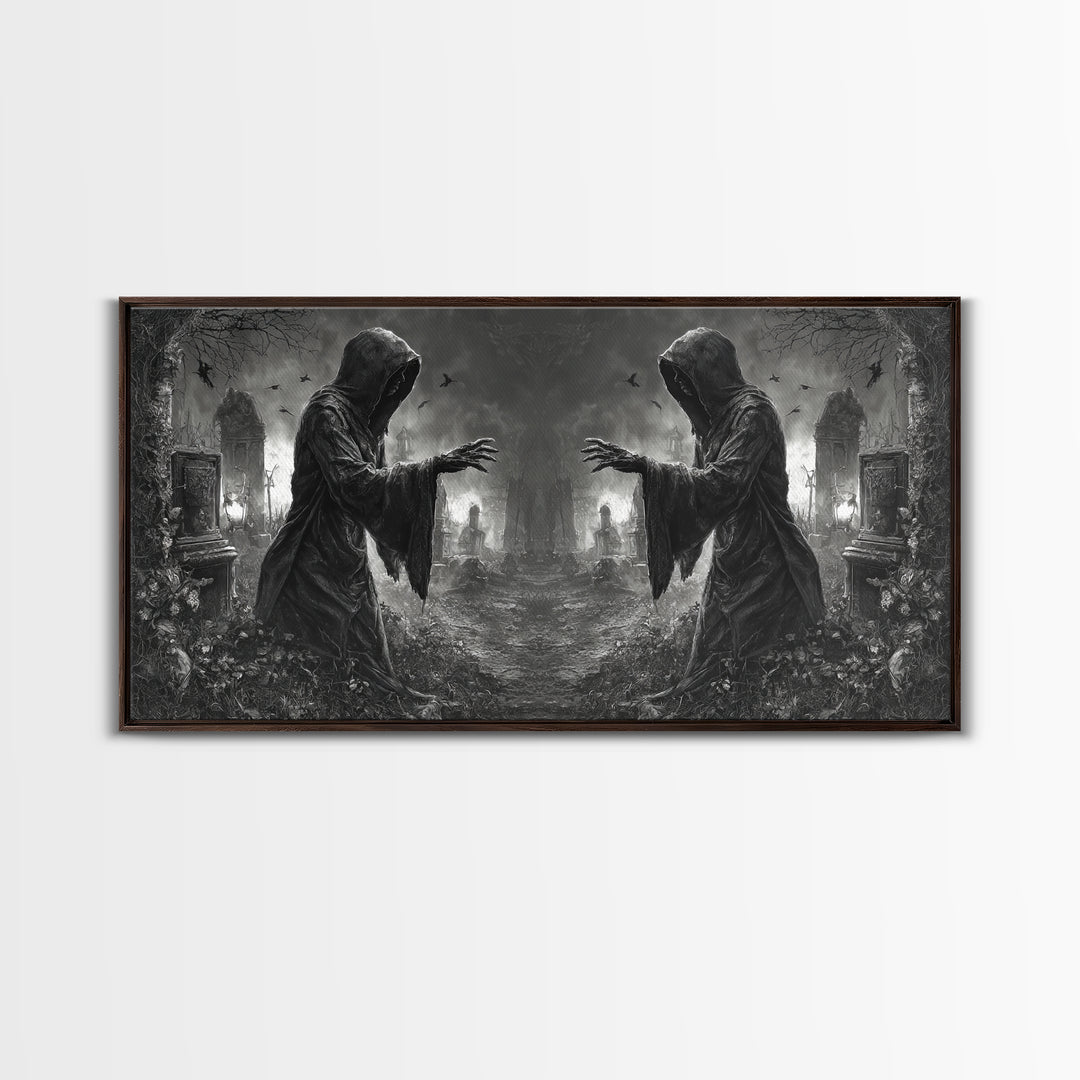 The Mirror Spirit, Wide Panoramic Art, Spooky Home Decor, Canvas Print, Halloween Wall Decor, Gothic Home Decor, Collectible Wall Decor
