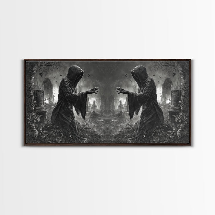 The Mirror Spirit, Wide Panoramic Art, Spooky Home Decor, Canvas Print, Halloween Wall Decor, Gothic Home Decor, Collectible Wall Decor