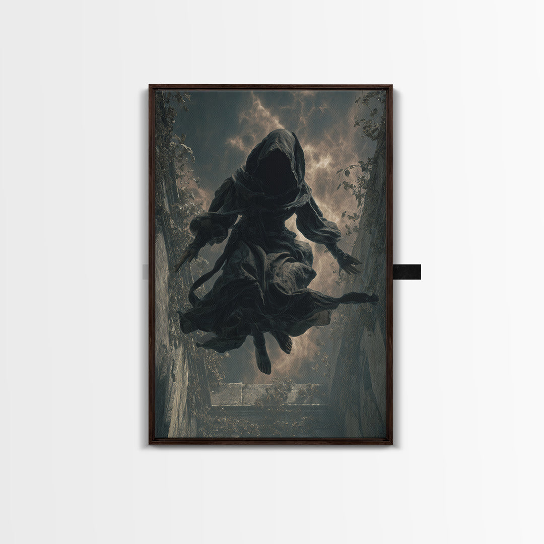 The Attic Whisperer, Vertical Wall Art, Haunted Gothic Art, Framed Canvas Print, Halloween Wall Decor, Gothic Home Decor, Spooky Wall Decor