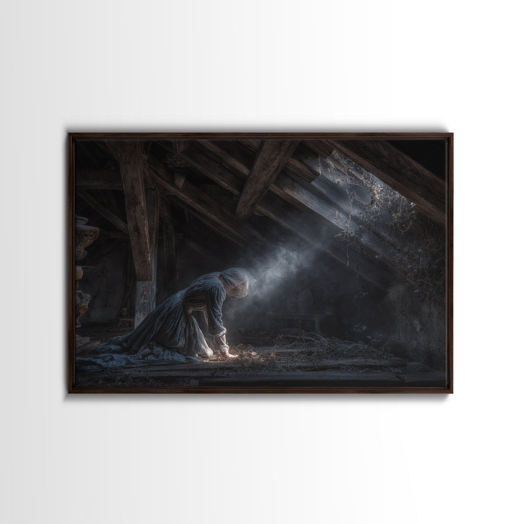 The Attic Whisperer, Landscape Wall Art, Haunted Gothic Art, Framed Canvas Print, Halloween Wall Decor, Gothic Home Decor, Horror Wall Art