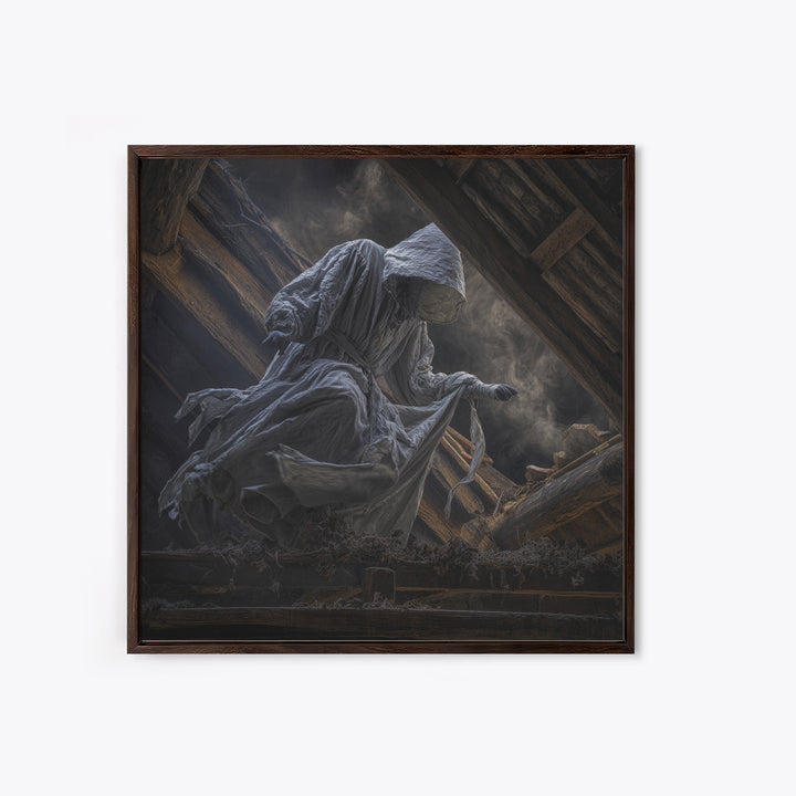 The Attic Whisperer, Square Wall Art, Gothic Horror Wall Art, Framed Canvas Print, Halloween Wall Decor, Gothic Home Decor