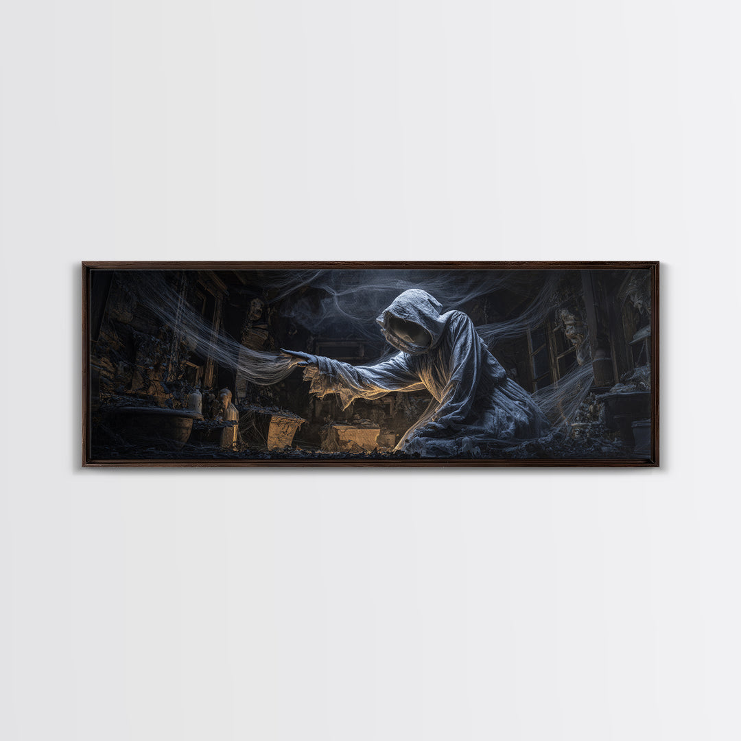 The Attic Whisperer, Extra Wide Wall Art, Gothic Horror Wall Art, Framed Canvas Print, Halloween Wall Decor, Gothic Home Decor