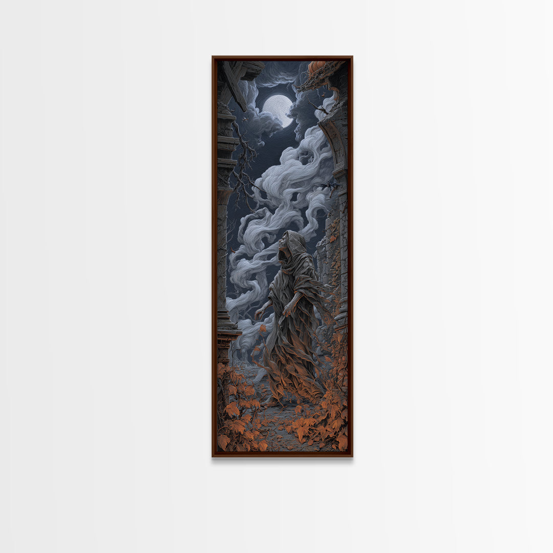 The Attic Whisperer, Tall Narrow Wall Art, Macabre Wall Art, Framed Canvas Print, Halloween Wall Decor, Gothic Home Decor, Horror Wall Art