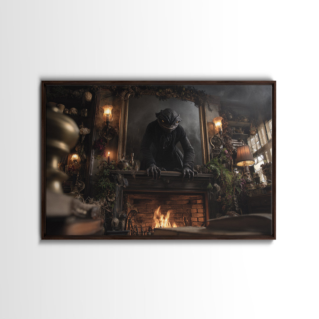 The Chimney Phantom, Landscape Wall Art, Gothic Horror Wall Art, Framed Canvas Print, Halloween Wall Decor, Gothic Home Decor