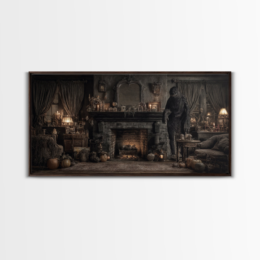 The Chimney Phantom, Wide Panoramic Art, Dark Fantasy Wall Art, Canvas Print, Halloween Wall Decor, Gothic Home Decor, Dark Fantasy Art