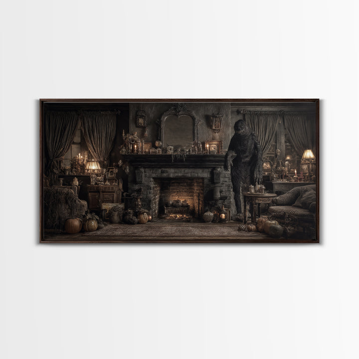 The Chimney Phantom, Wide Panoramic Art, Dark Fantasy Wall Art, Canvas Print, Halloween Wall Decor, Gothic Home Decor, Dark Fantasy Art