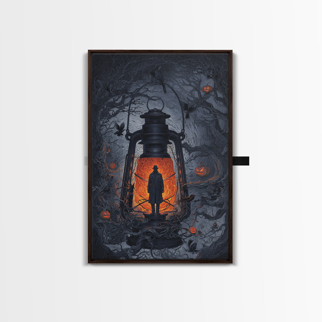 The Lantern Specter, Vertical Wall Art, Macabre Wall Art, Framed Canvas Print, Halloween Wall Decor, Gothic Home Decor, Spooky Wall Decor