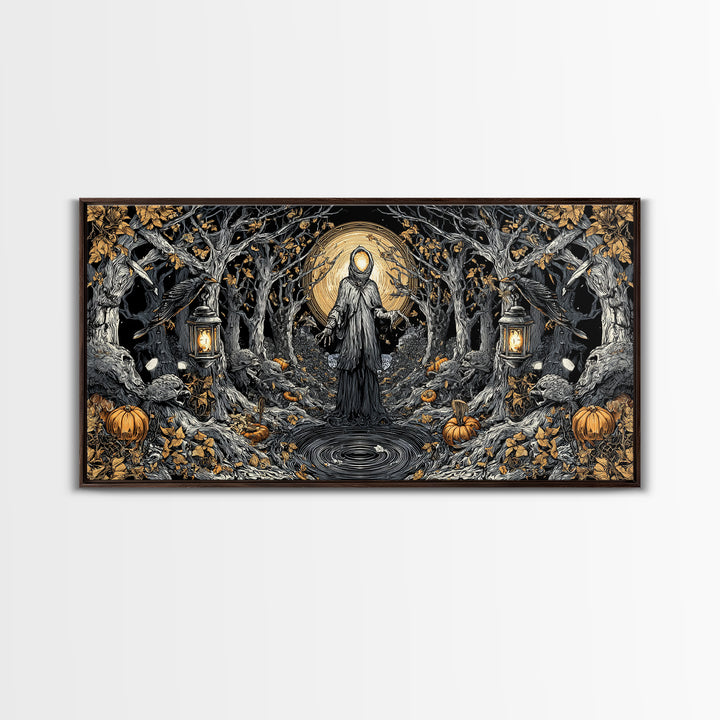The Lantern Specter, Wide Panoramic Art, Gothic Horror Wall Art, Framed Canvas Print, Halloween Wall Decor, Gothic Home Decor