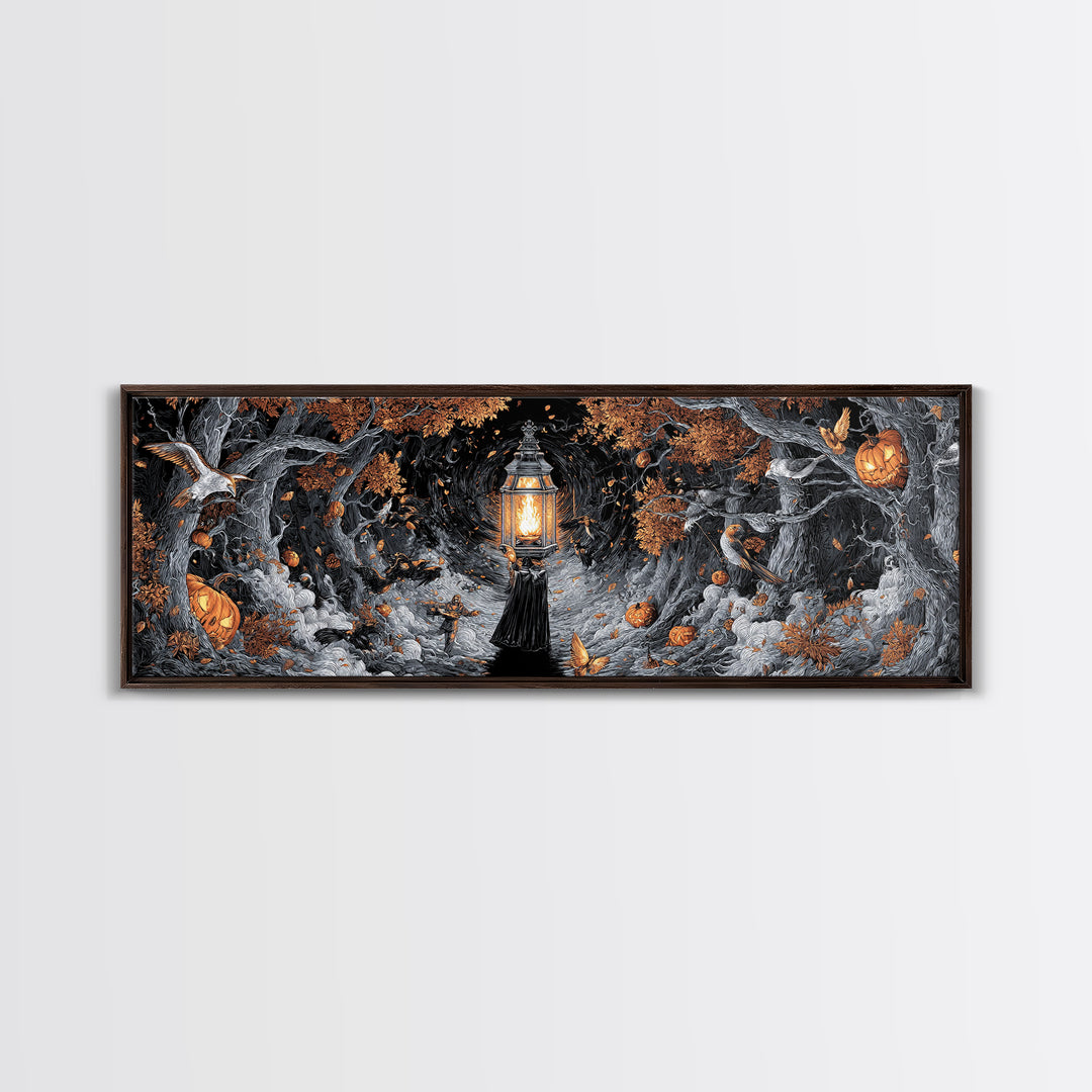 The Lantern Specter, Extra Wide Wall Art, Gothic Horror Wall Art, Framed Canvas Print, Halloween Wall Decor, Gothic Home Decor
