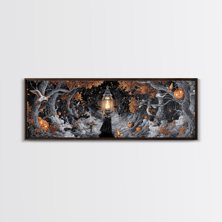 The Lantern Specter, Extra Wide Wall Art, Gothic Horror Wall Art, Framed Canvas Print, Halloween Wall Decor, Gothic Home Decor