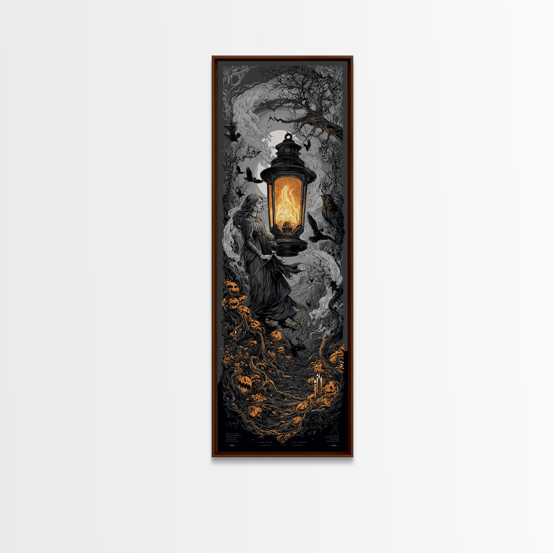 The Lantern Specter, Tall Narrow Wall Art, Haunted Gothic Art, Framed Canvas Print, Halloween Wall Decor, Gothic Home Decor