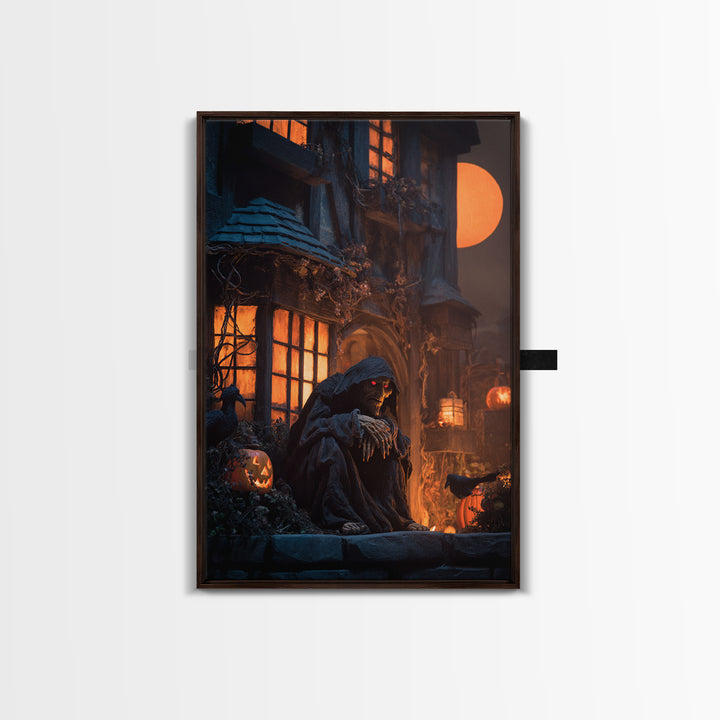 The Red-Eyed Night Hag, Vertical Wall Art, Gothic Horror Wall Art, Framed Canvas Print, Halloween Wall Decor, Gothic Home Decor