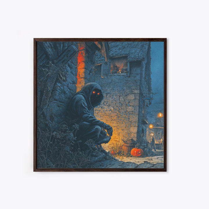 The Red-Eyed Night Hag, Square Wall Art, Haunted Gothic Art, Framed Canvas Print, Halloween Wall Decor, Gothic Home Decor, Halloween Decor