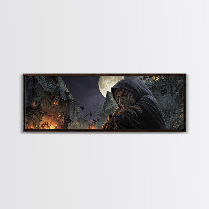 The Red-Eyed Night Hag, Extra Wide Wall Art, Dark Halloween Decor, Canvas Print, Halloween Wall Decor, Gothic Home Decor, Horror Wall Art
