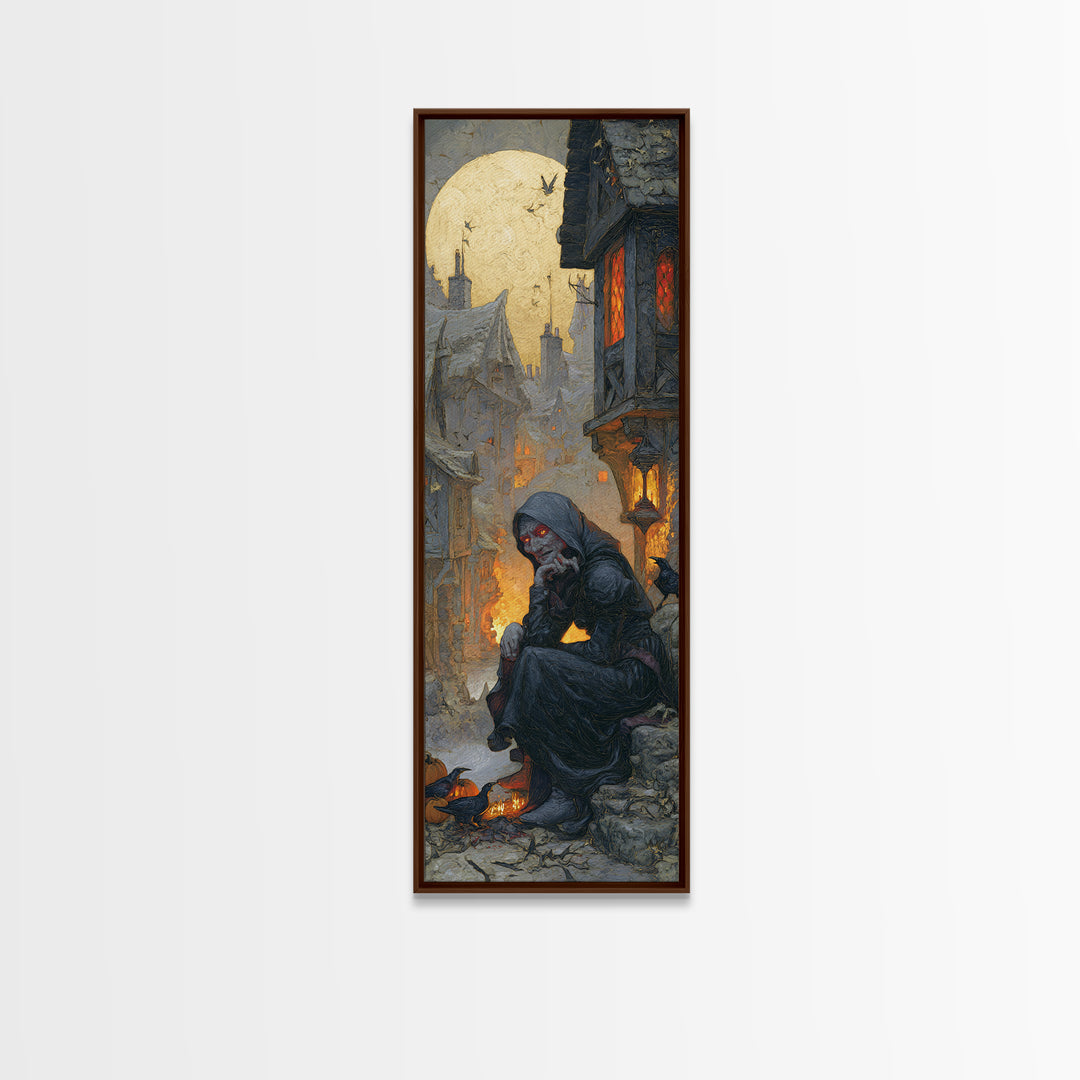 The Red-Eyed Night Hag, Tall Narrow Wall Art, Spooky Home Decor, Canvas Print, Halloween Wall Decor, Gothic Home Decor