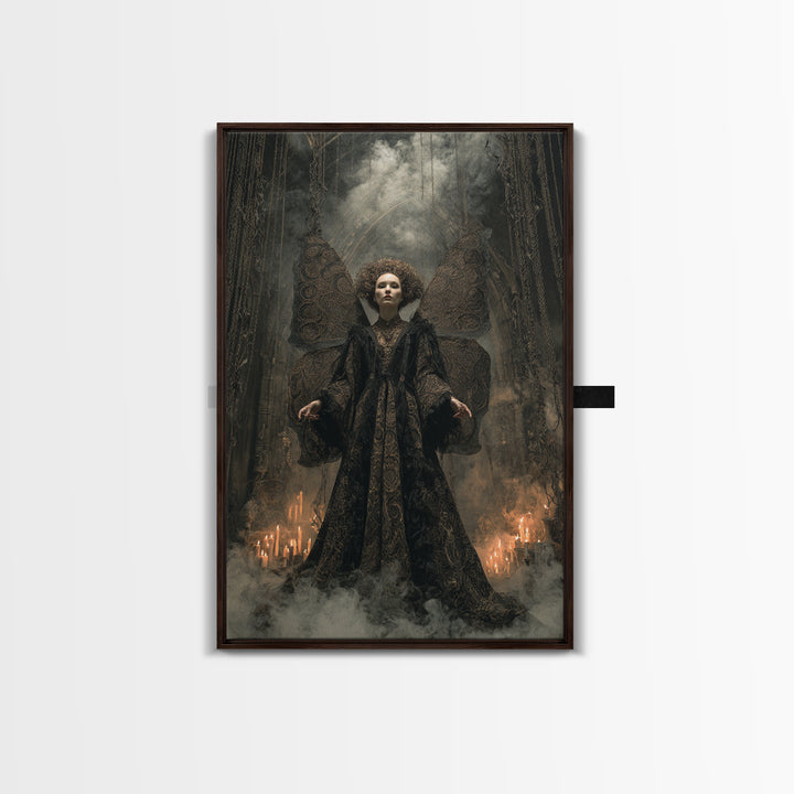 The Velvet Moth Witch, Vertical Wall Art, Macabre Wall Art, Framed Canvas Print, Halloween Wall Decor, Gothic Home Decor, Halloween Decor
