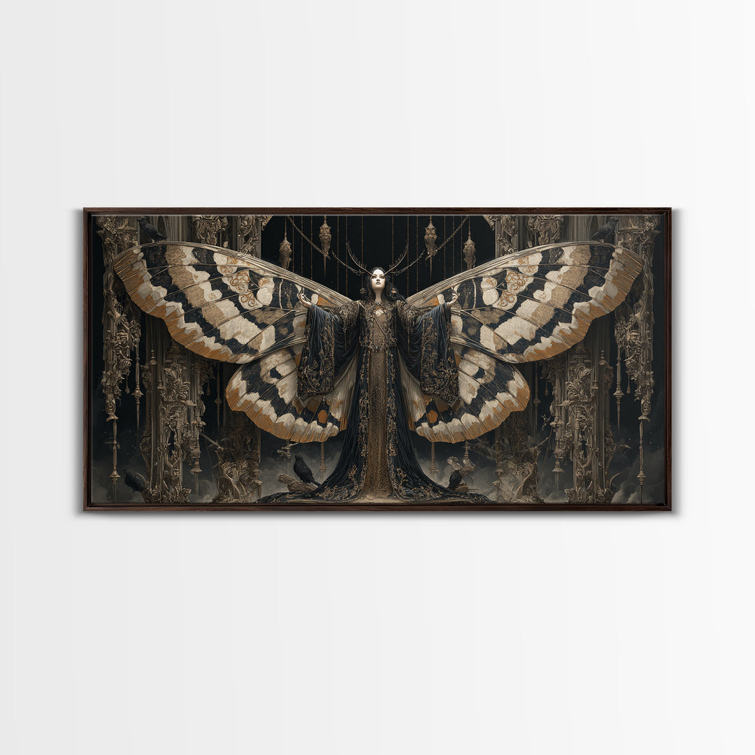 The Velvet Moth Witch, Wide Panoramic Art, Dark Halloween Decor, Canvas Print, Halloween Wall Decor, Gothic Home Decor, Halloween Wall Art