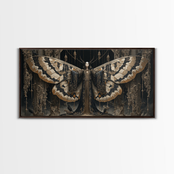 The Velvet Moth Witch, Wide Panoramic Art, Dark Halloween Decor, Canvas Print, Halloween Wall Decor, Gothic Home Decor, Halloween Wall Art