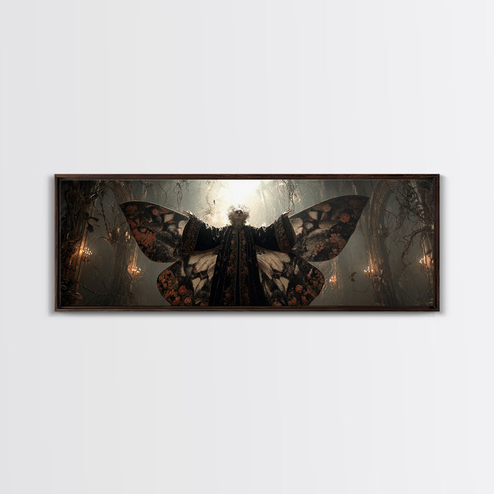 The Velvet Moth Witch, Extra Wide Wall Art, Gothic Horror Wall Art, Framed Canvas Print, Halloween Wall Decor, Gothic Home Decor
