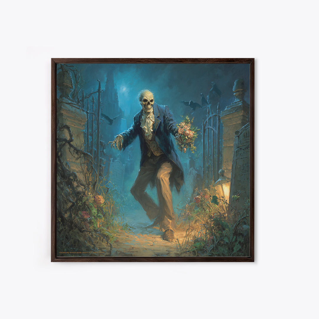 The Ghostly Groom, Square Wall Art, Gothic Horror Wall Art, Framed Canvas Print, Halloween Wall Decor, Gothic Home Decor